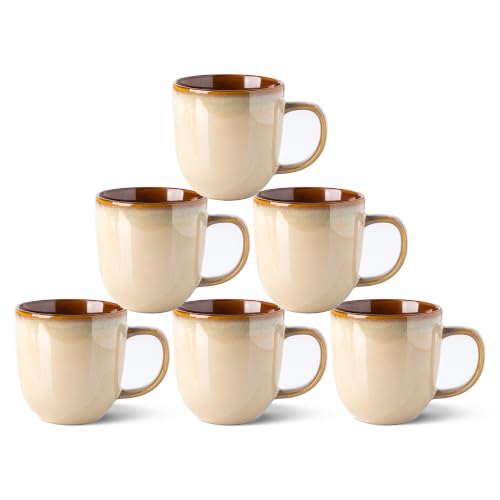 LERATIO Ceramic Coffee Mugs Set of 6,12oz Handmade Coffee Mugs Set | Large Handle for Cappuccino/Latte/Tea/Hot Cocoa,Oven &Dishwasher & Microwave Safe-Pale Kahki - color: Pale Kahki