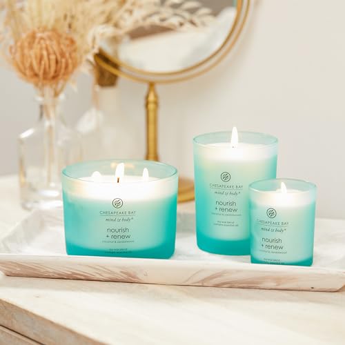Chesapeake Bay Candle Mind & Body 3-Wick Coffee Table Jar Candle Nourish + Renew (Coconut & Sandalwood), 11oz (Pack of 4) - color: Nourish + Renew, size: 11oz (Pack of 4)