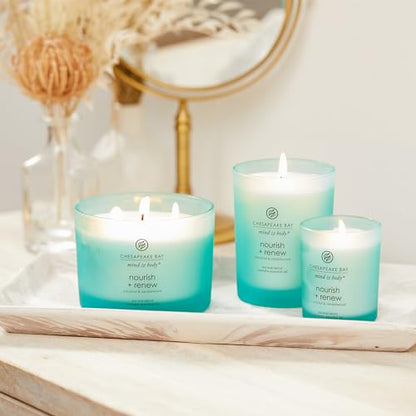 Chesapeake Bay Candle Mind & Body 3-Wick Coffee Table Jar Candle Nourish + Renew (Coconut & Sandalwood), 11oz (Pack of 4) - color: Nourish + Renew, size: 11oz (Pack of 4)