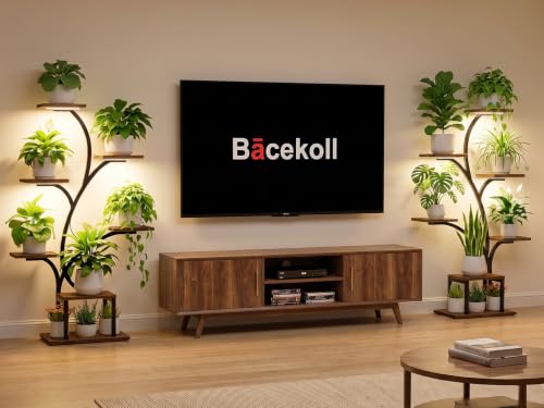 BACEKOLL Plant Stand Indoor with Grow Light, 7 Tier 49" Lighted Plant Shelf | Tree-Shaped Tall Holder with Full Spectrum Light for Indoor Growing, Sturdy Metal Rack for Home Corner, Space-Saving, Brown