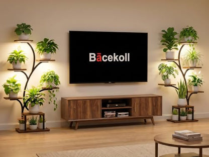 BACEKOLL Plant Stand Indoor with Grow Light, 7 Tier 49" Lighted Plant Shelf | Tree-Shaped Tall Holder with Full Spectrum Light for Indoor Growing, Sturdy Metal Rack for Home Corner, Space-Saving, Brown