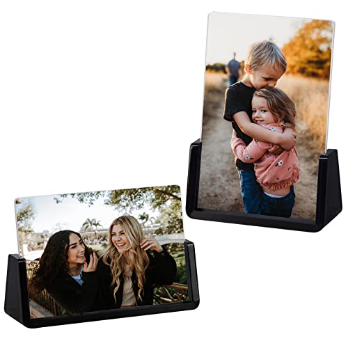 Boxalls 2 Pack Acrylic Picture Frames 4x6 with Translucent Black Base Stand, Frameless Photo Frame for Tabletop or Desktop Display (Horizontal + Vertical) - color: Translucent Black, size: 4x6''
