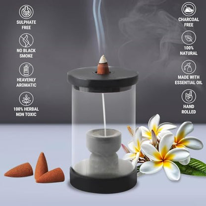 HOSLEY 2-Pack Black Wood & Glass Backflow Incense Burner Kit Includes 25 Incense Cones | Elegant Aromatherapy Set for Home, Office, Meditation & Relaxation - color: Black2