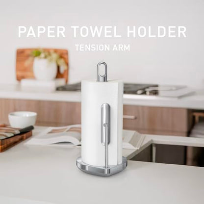 simplehuman Tension Arm Countertop Paper Towel Holder, Easy One-Handed Tear, Standing Weighted Base with Finger Loop, Heavy Duty, Brushed Stainless Steel - color: Brushed Stainless Steel