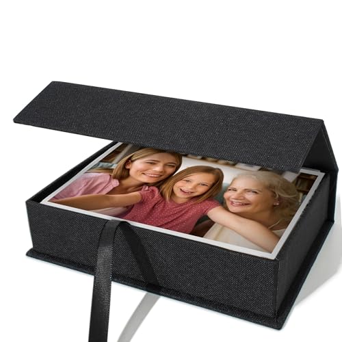 Vienrose Small Photo Storage Box, 5"x7", Linen Postcard Keeper, Black | 1Pc Sturdy Linen Cover Box for Photos, Postcards & Sticker Storage, Perfect for Home, Office, Craft Room, and Travel - color: Black, size: 5"x7"