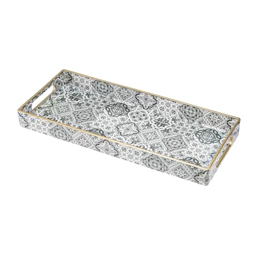 Plastic Bathroom Vanity for Countertop, Narrow Decorative Trays | Rectangular Serving Tray with Hanldes, Storage Dresser Trays Organizer for Toilet Tank, Jewelry, 13.8" X 6" X 1.57", Moroccan - color: Bohemian-6