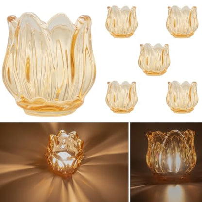 Votive Glass Tealight Candle Holders, Candles Not Included (Amber Tulip-6 Pcs) - color: Amber Tulip-6 Pcs