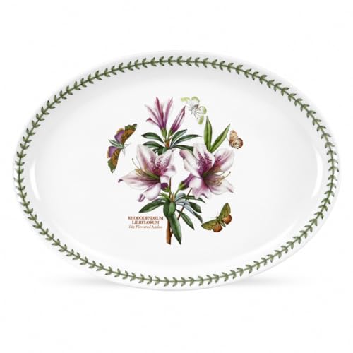 Portmeirion Botanic Garden Oval Serving Dish | 15 Inch Oval Platter | Lily Flowered Azalea Motif | Made from Porcelain | Dishwasher and Microwave Safe | 15" Porcelain Bakeware, Oven to Table, Chip-Resistant, Microwave, Dishwasher, Freezer & Oven Safe for