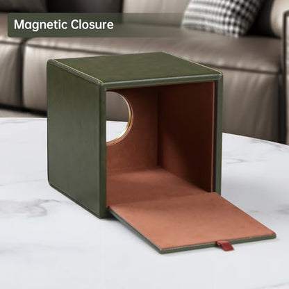 Square Tissue Box Cover with Magnetic Closure, Dark Green | Luxury PU Leather Tissue Holder with Gold Tone Metal Opening, Fits All Standard Cube Tissue Boxes - color: Dark Green
