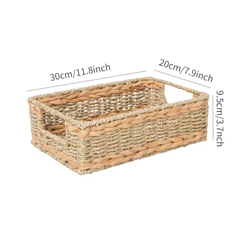 Water Hyacinth Storage Basket - Small Rustic Rectangle Woven basket Organizer with Handle for Home & Office Decor (Hyacinth&Seagrass) - style: Hyacinth&Seagrass