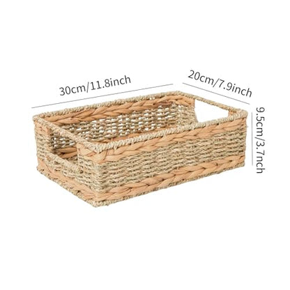 Water Hyacinth Storage Basket - Small Rustic Rectangle Woven basket Organizer with Handle for Home & Office Decor (Hyacinth&Seagrass) - style: Hyacinth&Seagrass