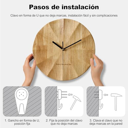 Ergocar Wall Clock, Modern Minimalist Design Wooden Wall Clock Quiet 30 Cm (11.81 Inches) All -Solid Wood Suitable for Living Room, Bedroom, Desktop Decoration, Elderly Gifts