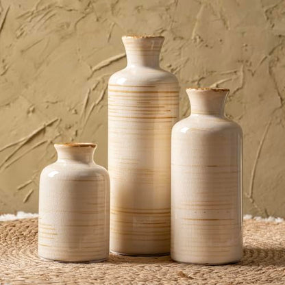 Ceramic Vases Set of 3, Minimalist Decorative Flower Vases for Farmhouse Home Decor, Table Shelf Mantel, Living Room, Entryway, Kitchen Centerpiece – Minimalist Neutral