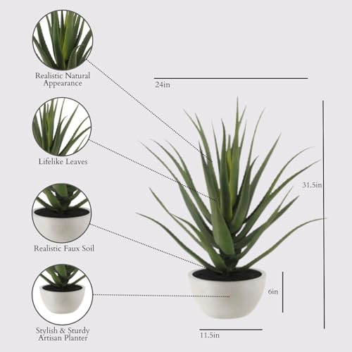CG Hunter Faux Agave Plant, Premium Artificial Indoor Plant Stands 31.5” Tall and Enhances Interior Design, Lifelike-Leaves Create Realistic Natural Appearance, Planter Pot Included - size: 31.5" Agave