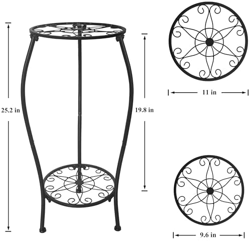 Metal Plant Stand 2 Tier Indoor Outdoor, Tall Flower Pot Shelf Rustproof Stable Corner Stand, 25.2 inch Multiple Plant Display Rack for Living Room Patio Balcony Garden