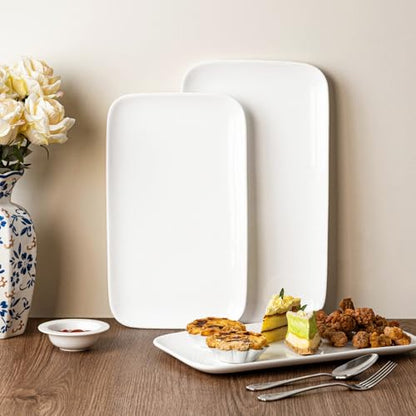 White Serving Platters Set of 2 – 13.5 Inch Rectangular Serving Platters, Large Porcelain Serving Platters for Party, Appetizers, Sushi, Steak & Dessert - size: Rectangular 13.5in