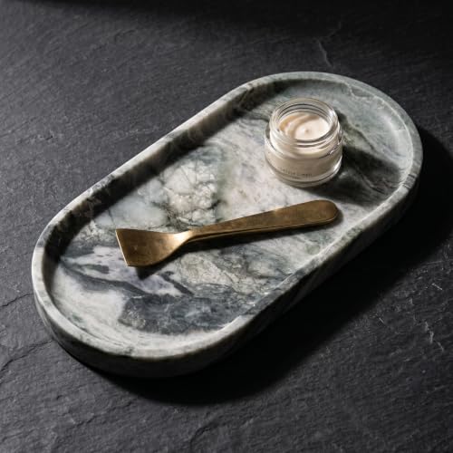 YKAJO Shangri-la Green Oval Marble Tray, 11.8x5.9 Vanity Perfume Organizer | Honed natural stone; jewelry & trinket dish, ring & key holder, soap & candle catchall; bath counter, dresser, coffee table - color: Shangri-la Green, size: 11.8" x 5.9" x 0.6"