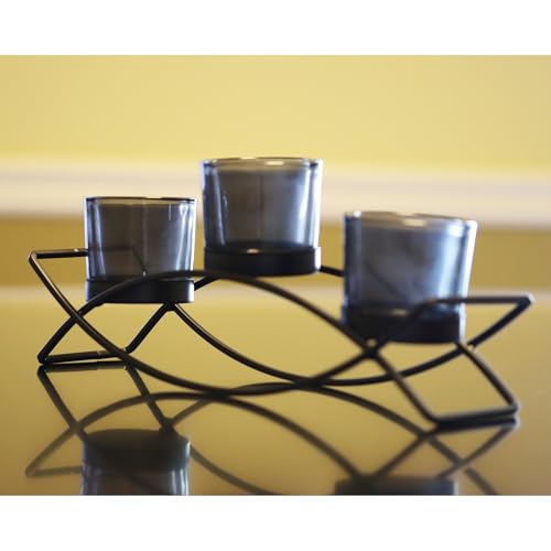 Iron Arch Table Centerpiece Decorations Long Candle Holder for Weddings, Patio, Kitchen, Dining Room, and Coffee Tables, Black, Black Chunky 3 Cups - color: Black/Black, size: 3 Cup