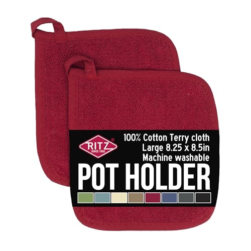 RITZ Terry Potholder & Hot Pad: Unparalleled Heat Resistant, Durable 100% Cotton – Ergonomically Designed for Optimal Grip – Easy-Care Machine Washable – 2-Pack, Paprika - color: Paprika Red, size: 2-Pack