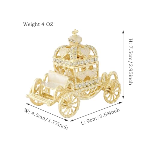 Retro Hollow out Carriage Trinket Box Small Jewelry Boxes Hand-Painted Mother's Day Gift for Women(White) - color: White
