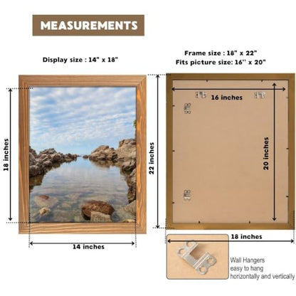 Rustic Wooden Picture Frame 16x20-100% Natural Solid Eco Distressed Wood for Wall Mounting Poster Photo Frame - Walnut - size: 16x20