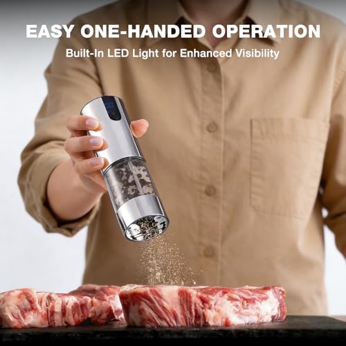 Electric Salt and Pepper Grinder Set, Rechargeable Salt and Pepper Mill | Adjustable Coarseness Easy Filling, LED Light, 120ml Large Capacity for Kitchen, Outdoors, Christmas Gift