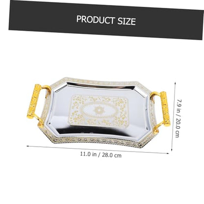 Mikinona Fruit Serving Platter Stainless Steel Dessert Serving Plate Desktop Fruit Tray for Snacks Cakes Nuts Candies Home Parties Weddings Picnics 11.02 X 7.87 X 1.37 in