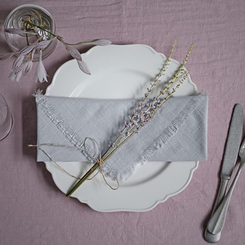 Handmade Cloth Napkins 100% Cotton Napkins with Fringe，Delicate Handmade Cloth Napkins for Dinners, Parties, Weddings and More，18 x 18 Inch Set of 4 - Light Grey - color: Light Gray