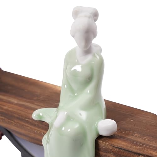 Backflow Incense Burner | Lotus Incense Holder Waterfall Smoke Fountain with Handmade Ceramic & Stable Wood Base for Meditation, Yoga, Tea Room & Home Decor | 32x35cm