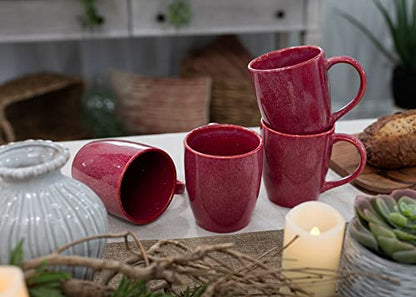 Elanze Designs Reactive Glaze 17 ounce Ceramic Curved Body Mugs Set of 4, Maraschino Red - color: Maraschino Red