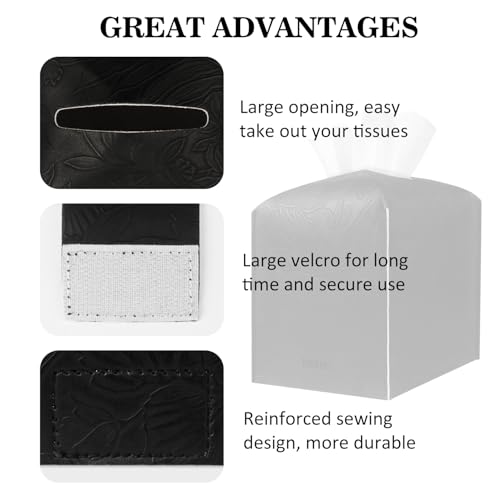 Tissue Box Holder Cover Square Tissue Cube Cover PU Leather Tissue Organizer with Bottom Belt for Bathroom, Tabletop, Kitchen, Night Stands, Office, Home, Car (1, Black) - color: Black