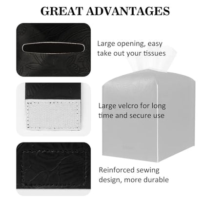 Tissue Box Holder Cover Square Tissue Cube Cover PU Leather Tissue Organizer with Bottom Belt for Bathroom, Tabletop, Kitchen, Night Stands, Office, Home, Car (1, Black) - color: Black