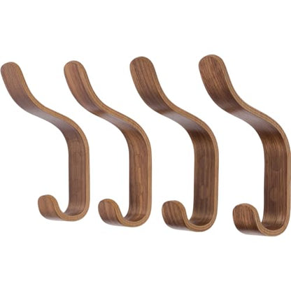 Plywood Wall Hooks Set of 4 Wood Coat Hooks Hanging Clothes Hats Robes Towels Wooden (Walnut) - color: Walnut