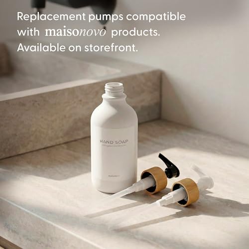 MaisoNovo Soap Dispenser Bathroom Set of 2-16.9 oz Bathroom Soap Dispenser Set - White Plastic Bottles x 2 with White Bamboo Pumps & Tray - color: Plastic White Bottles/ White Bamboo Pumps