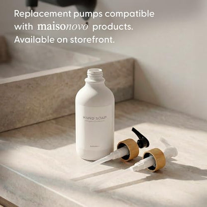 MaisoNovo Soap Dispenser Bathroom Set of 2-16.9 oz Bathroom Soap Dispenser Set - White Plastic Bottles x 2 with White Bamboo Pumps & Tray - color: Plastic White Bottles/ White Bamboo Pumps