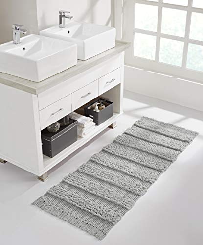 VCNY Home Boho Fringe Striped Rug Runner, Grey, 24 x 60 in, Savannah | Long Floor Mat for Bathroom, Bedroom, Hallway or Kitchen, Stylish & Chic Room Decor, Absorbent & Machine Washable - color: Grey