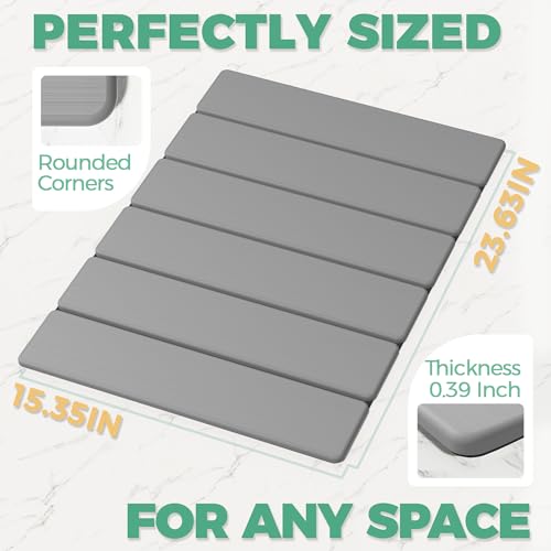 SYIPO Stone Bath Mat - Non-Slip Foldable Diatomite Bath Mat 23.6 x 15.3”, Super Absorbent & Quick Drying Bathroom Mat | Easy to Clean Shower Floor Mat, Light Gray - color: Light Gray