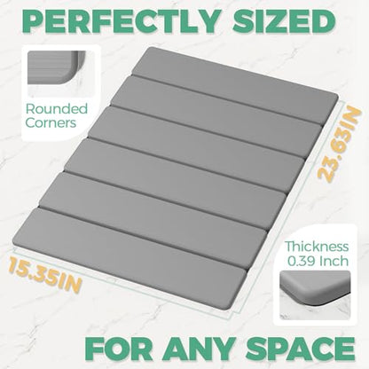 SYIPO Stone Bath Mat - Non-Slip Foldable Diatomite Bath Mat 23.6 x 15.3”, Super Absorbent & Quick Drying Bathroom Mat | Easy to Clean Shower Floor Mat, Light Gray - color: Light Gray