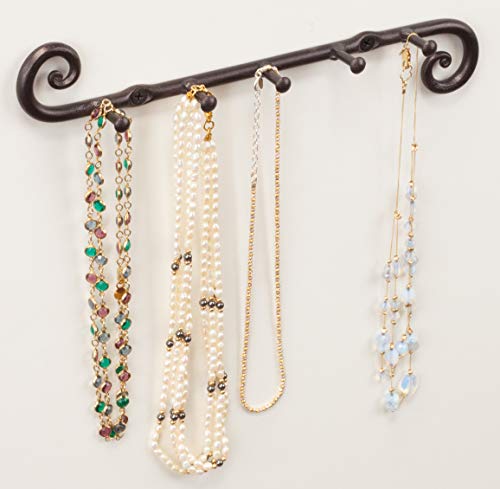 Farmhouse Small Key Holder for Wall, Wrought Iron Wall Mount Rack | Handcrafted Swirl Decorative, 5 Key Hooks for Home Entryway, Purse, Coat and Leash Holder or Organizer (Classic Black) - style: Classic