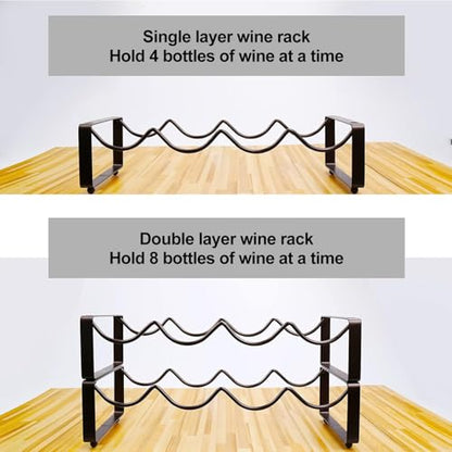 Carperipher Stackable Wine Rack Countertop, 8 Bottles 2 Tier Wine Cabinet Counter, Wine Rack Holder and Storage, Metal Wine Bottle Holder Freestanding for Cabinet - size: 2 Tier