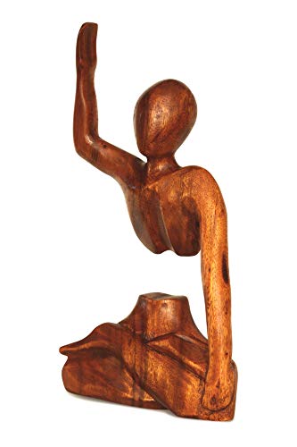 Wooden Hand Carved Abstract Statue Hand Up Figurine, 12 inch | Handmade, Suar Wood Sculpture, Reach High Human Success Gift, Modern Art Home Decor Accent for Shelf