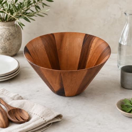 Arthur Court Acacia Wood Serving Bowl - Large Straight Side Salad Bowl for Fruits and Snacks - 12" Diameter x 7.5" Tall - size: Straight