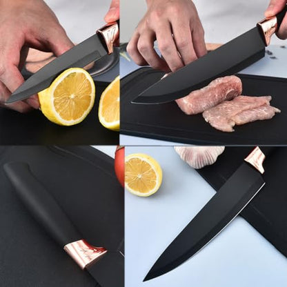 19 Pieces Kitchen Utensils and Knife Set with Block, Inldued 9 Pieces Silicone Cooking Utensils Set 5 Pieces Sharp Stainless Steel Chef Knives Scissors Whisk Tongs and Cutting Board (Black) - color: Black