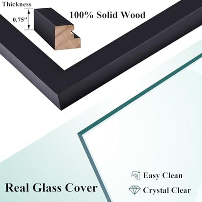 RPJC 5 Opens 4x6 Collage Solid Wood and Glass Cover Picture Frames Black | 11x14 Photo Frames without mat, Wall display, Gift-Ready in White Box. A tasteful gift - color: Black, size: 11x14-5opening