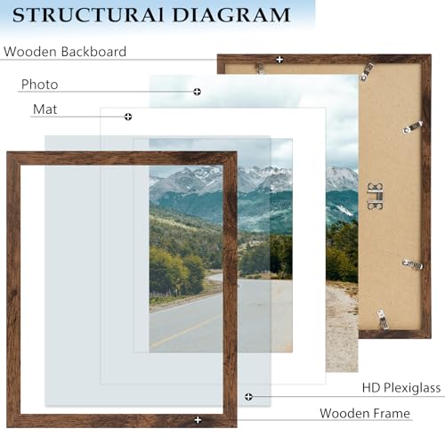 10x14 Picture Frame Deep Brown for 30 x 40cm Diamond Art Painting, Wood 10x14 Frame with 8.5x11 Mat for Wall Mounting, 30x40 cm Frame with Shatter-Resistant Plexiglass, Deep Brown, 3 Pack - size: 10x14 inch