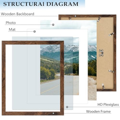 10x14 Picture Frame Deep Brown for 30 x 40cm Diamond Art Painting, Wood 10x14 Frame with 8.5x11 Mat for Wall Mounting, 30x40 cm Frame with Shatter-Resistant Plexiglass, Deep Brown, 3 Pack - size: 10x14 inch