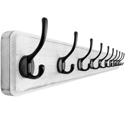 Coat Rack Wall Mount: 38-1/4" Long, Patented, Heavy-Duty, 10-Double-Hooks Wooden Hanger Rail for Winter Coats Hat Jacket Clothing, White & Black - color: White & Black, size: L=38.3"(1pcs)