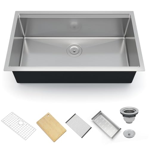 Kitchen Sink, Stainless Steel Workstation Basin, Deep Single Bowl with Ledge Design, Includes Drain Assembly, Grid, and Accessories, Undermount/Drop-in, 30 x 22 x 10 inch, Workstation Ledg - color: Workstation Ledg, size: 30 x 22 x 10 inch