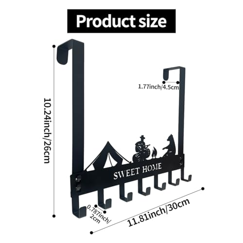 Over The Door Hanger Hooks with 7 Hooks, Black Metal No Drill Over Door Coat Rack for Towels, Coats, Hats, Bags & Robes, Bedroom Bathroom Closet Dorm Entryway Organizer, Fits 1.4–1.7'' Standard Doors