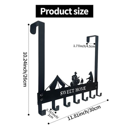 Over The Door Hanger Hooks with 7 Hooks, Black Metal No Drill Over Door Coat Rack for Towels, Coats, Hats, Bags & Robes, Bedroom Bathroom Closet Dorm Entryway Organizer, Fits 1.4–1.7'' Standard Doors